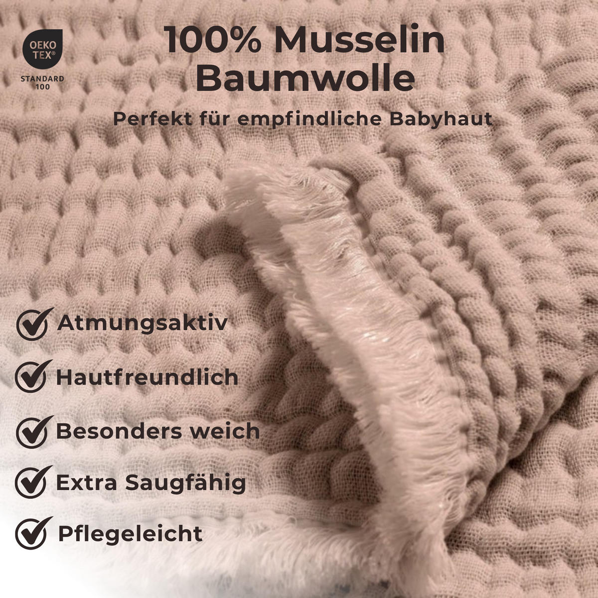 MUSSELINDECKE Babydecke Stilltuch Einschlagdecke Säuglingsdecke Erstlingsdecke Babygeschenk Geburt - Altrosa, Textil (80/80cm) - nordic coast company