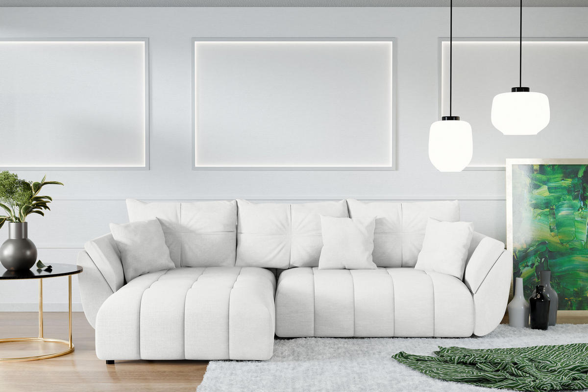 ECKSOFA L Form Verciani Weiß 266/190/91 cm mit Schlaffunktion - Schwarz/Weiß, Kunststoff/Textil (266/190cm) - AX Living