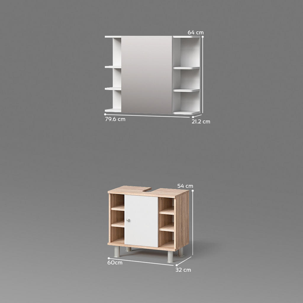 Thumbnail - Livinity® Badmöbel-Set, Sonoma Eiche, Weiß, Holzwerkstoff, 9 Fächer, Rechteckig, 60x54x32 cm, Badezimmer, Badmöbelsets &...