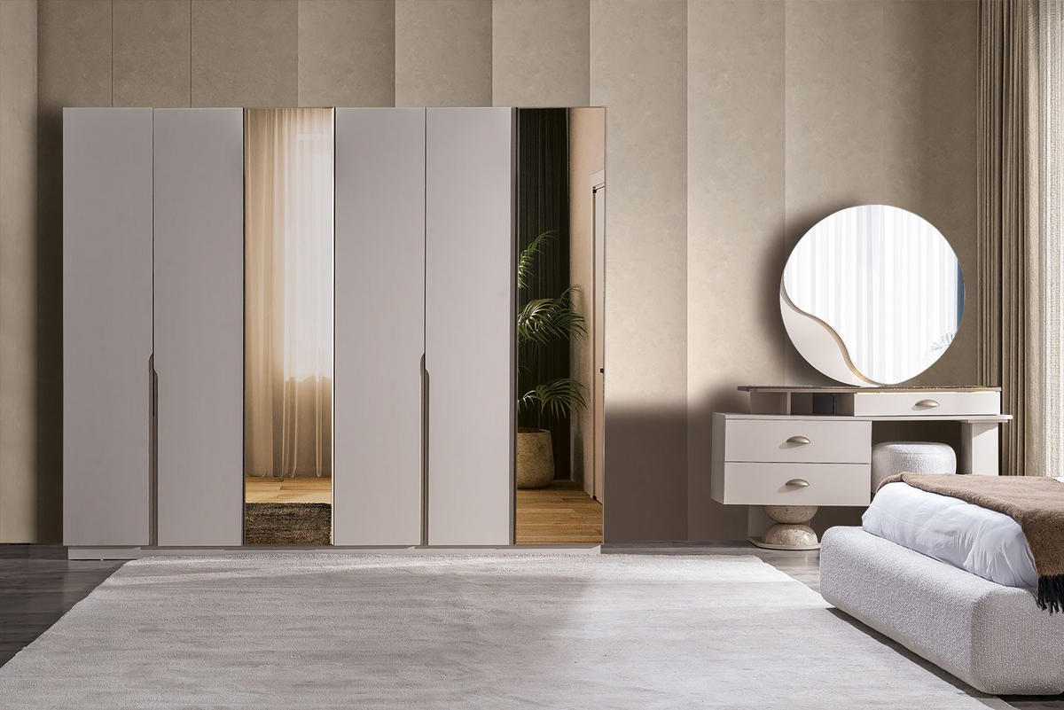 KLEIDERSCHRANK Avva 6 trg. - Beige, Holzwerkstoff (250/217/65cm)