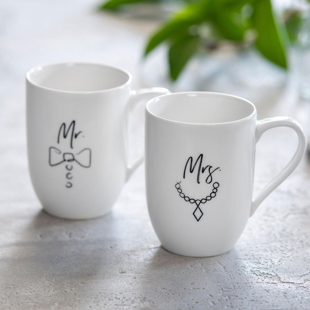 KAFFEEBECHER MR AND MRS Statement weiß 280 ml 2er Set - Weiß, Keramik (0.28L) - Villeroy & Boch