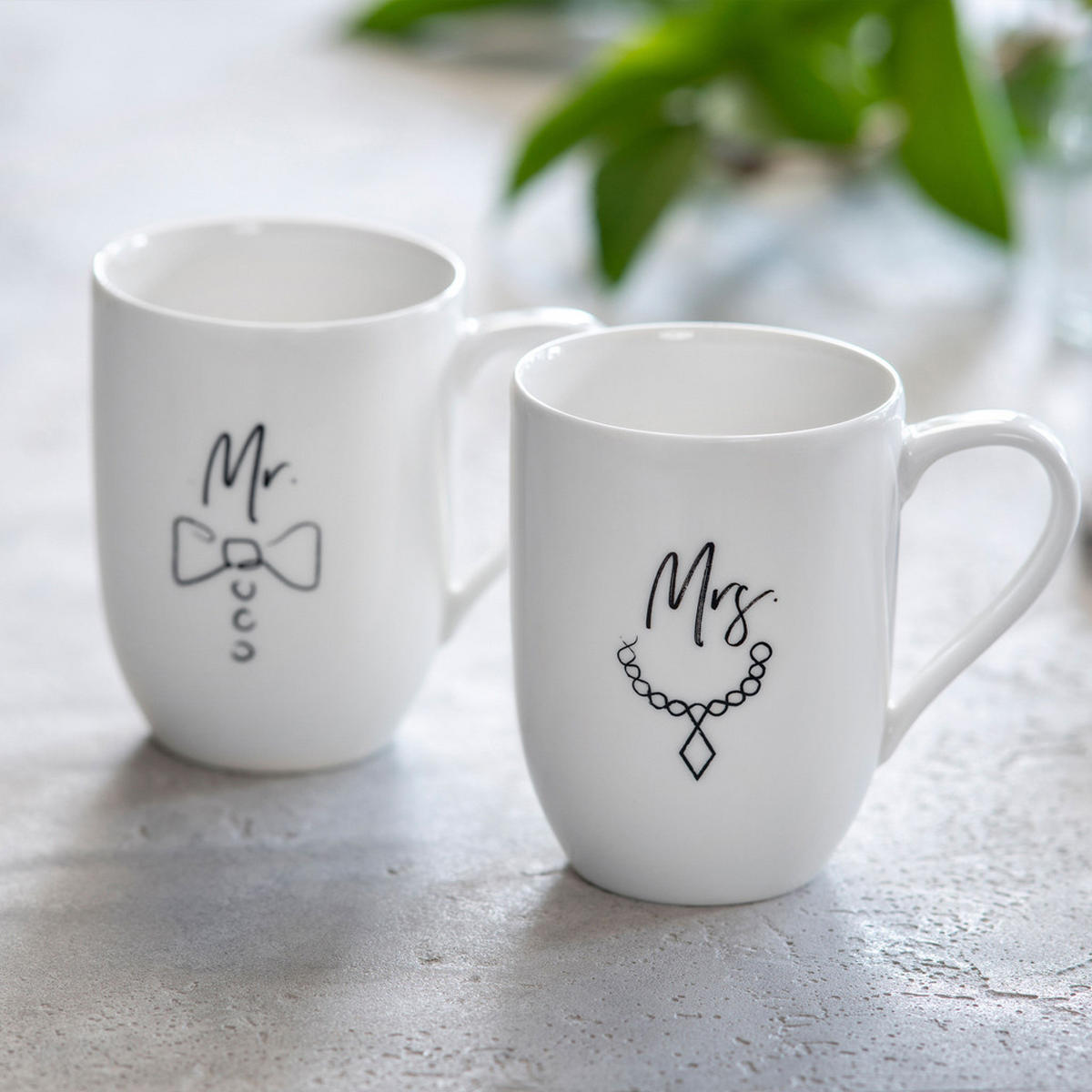 KAFFEEBECHER MR AND MRS Statement weiß 280 ml 2er Set - Weiß, Keramik (0.28L) - Villeroy & Boch