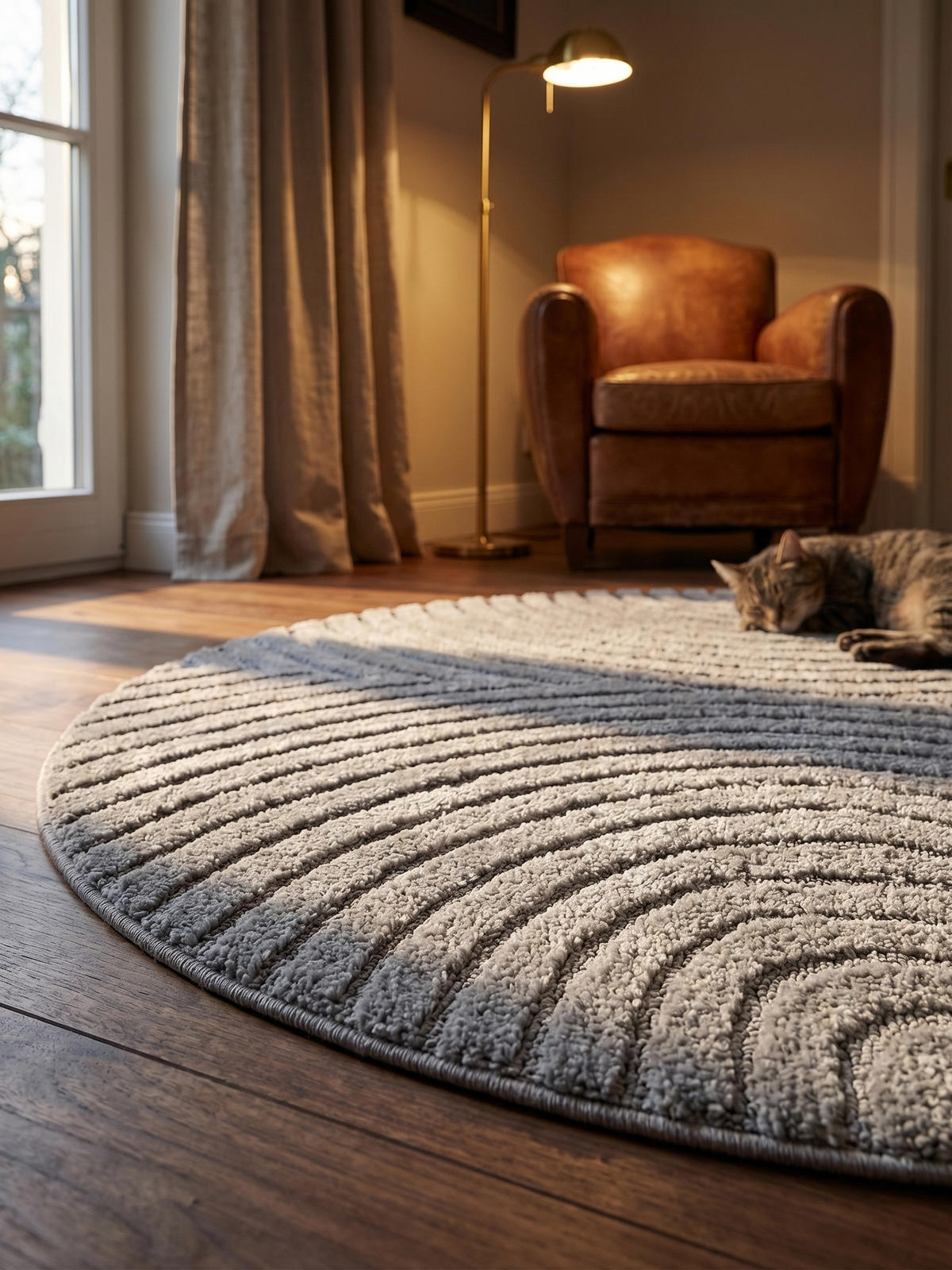 TEPPICH Wohnzimmer Hoch-Tief 3D-Effekt Organische Bögen mit 3D-Effekt OEKO-TEX 3D-Relief Boho Rund Silber 200x200 – RIGI - Silberfarben, Textil (200/200cm) - KADIMA DESIGN