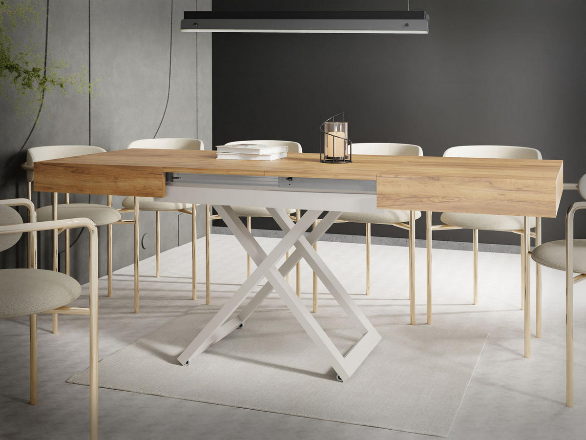 COUCHTISCH Cavetta U höhenverstellbar ausziehbar, Craft Eiche 120-200/80/27-76 cm - Kaschmir/Eiche Wotan, Holzwerkstoff/Metall (80/120/76cm) - WFL GROUP