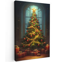 LEINWANDBILD Weihnachtsbaum - Geschenk - Winter 60x90 cm - Grün, Textil (60/90cm) - MuchoWow