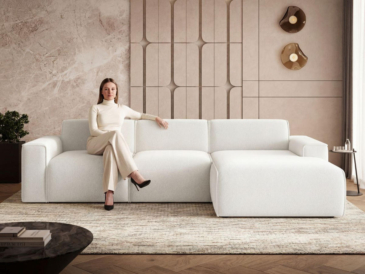 ECKSOFA Lavia Weiß Rechts - Schwarz/Weiß, Holz/Kunststoff (165/310cm) - Graingold