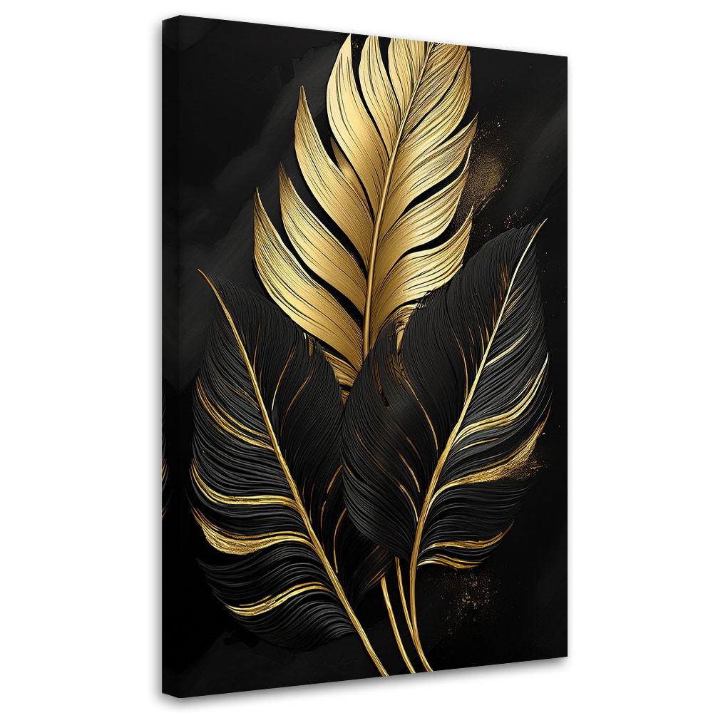LEINWANDBILD Goldfarbene schwarze Monstera-Palmblätter 70x100cm - Goldfarben, Textil (70/100cm) - Feeby