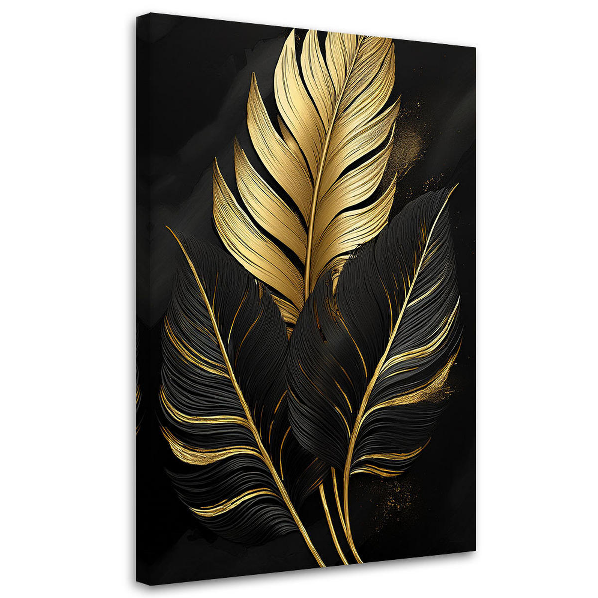 LEINWANDBILD Goldfarbene schwarze Monstera-Palmblätter - Goldfarben, Textil (80/120cm) - Feeby