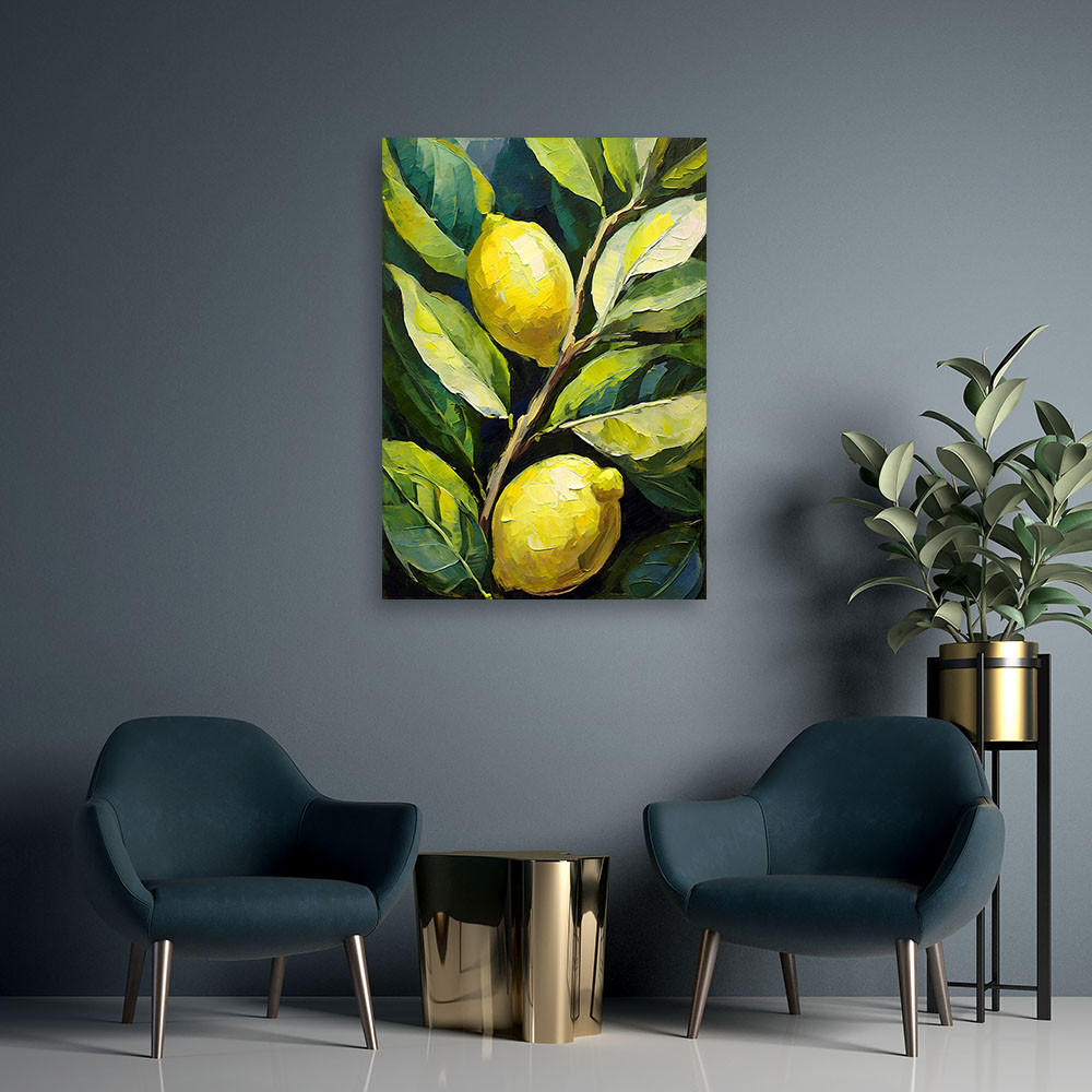 WANDBILD zitronen acryl handgemalt - Grün, Textil (40/60cm) - Feeby