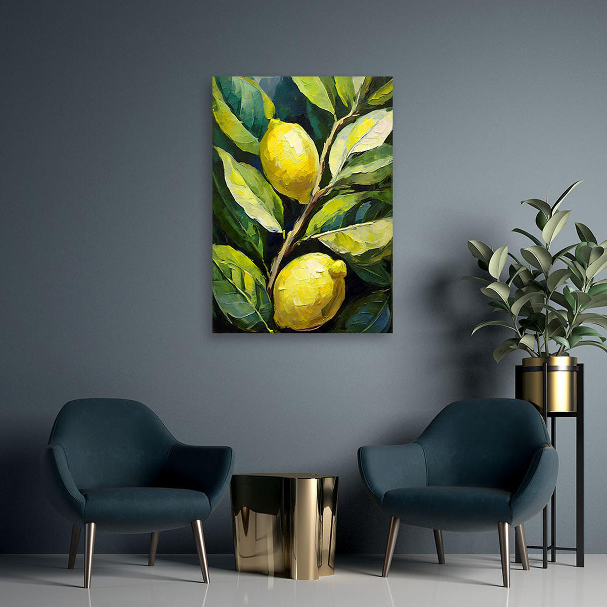 WANDBILD zitronen acryl handgemalt - Grün, Textil (40/60cm) - Feeby