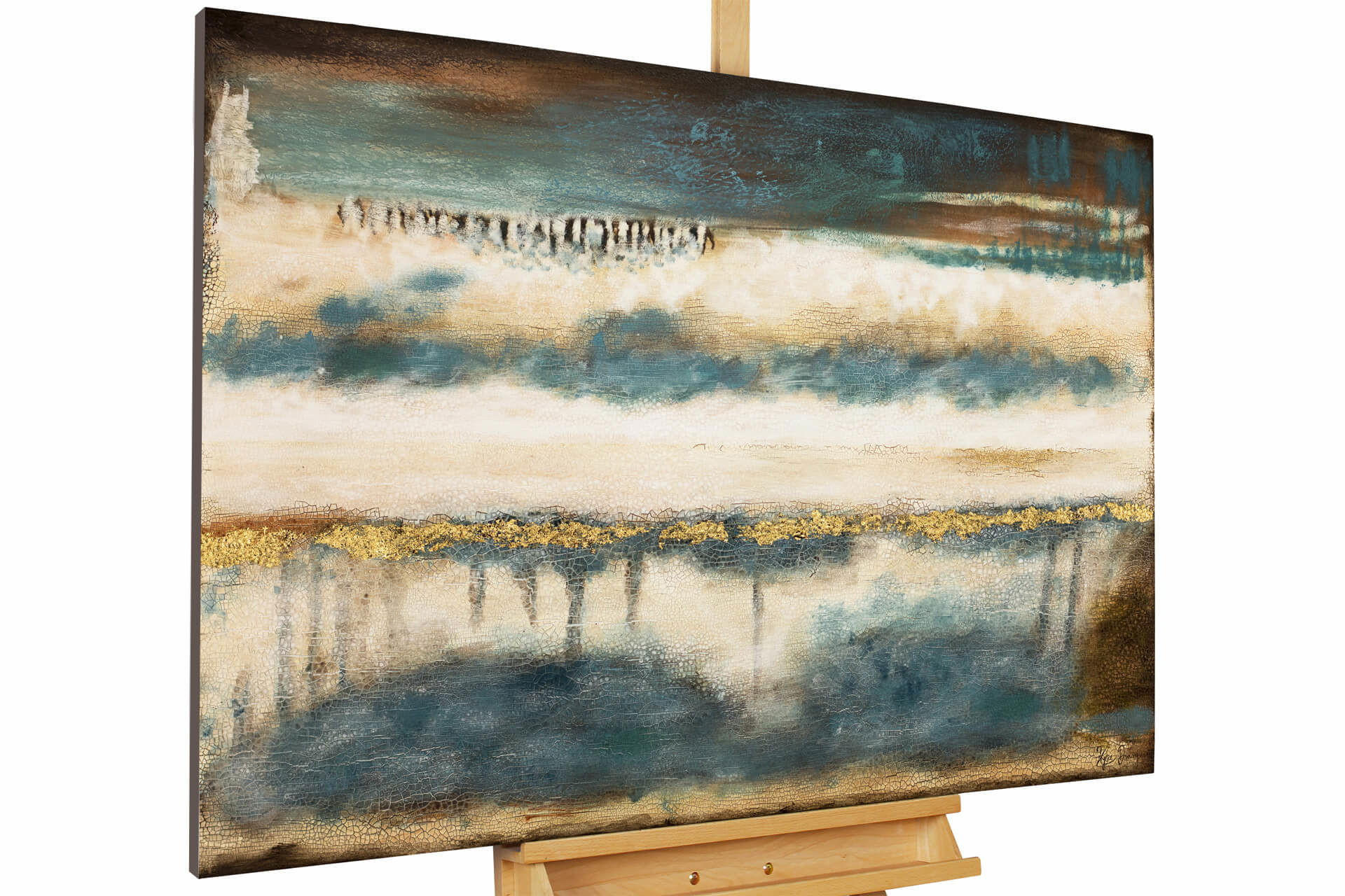 ACRYLBILD HANDGEMALT 120/80 cm - Blau/Beige, Holz/Textil (1.4/80cm) - KUNSTLOFT