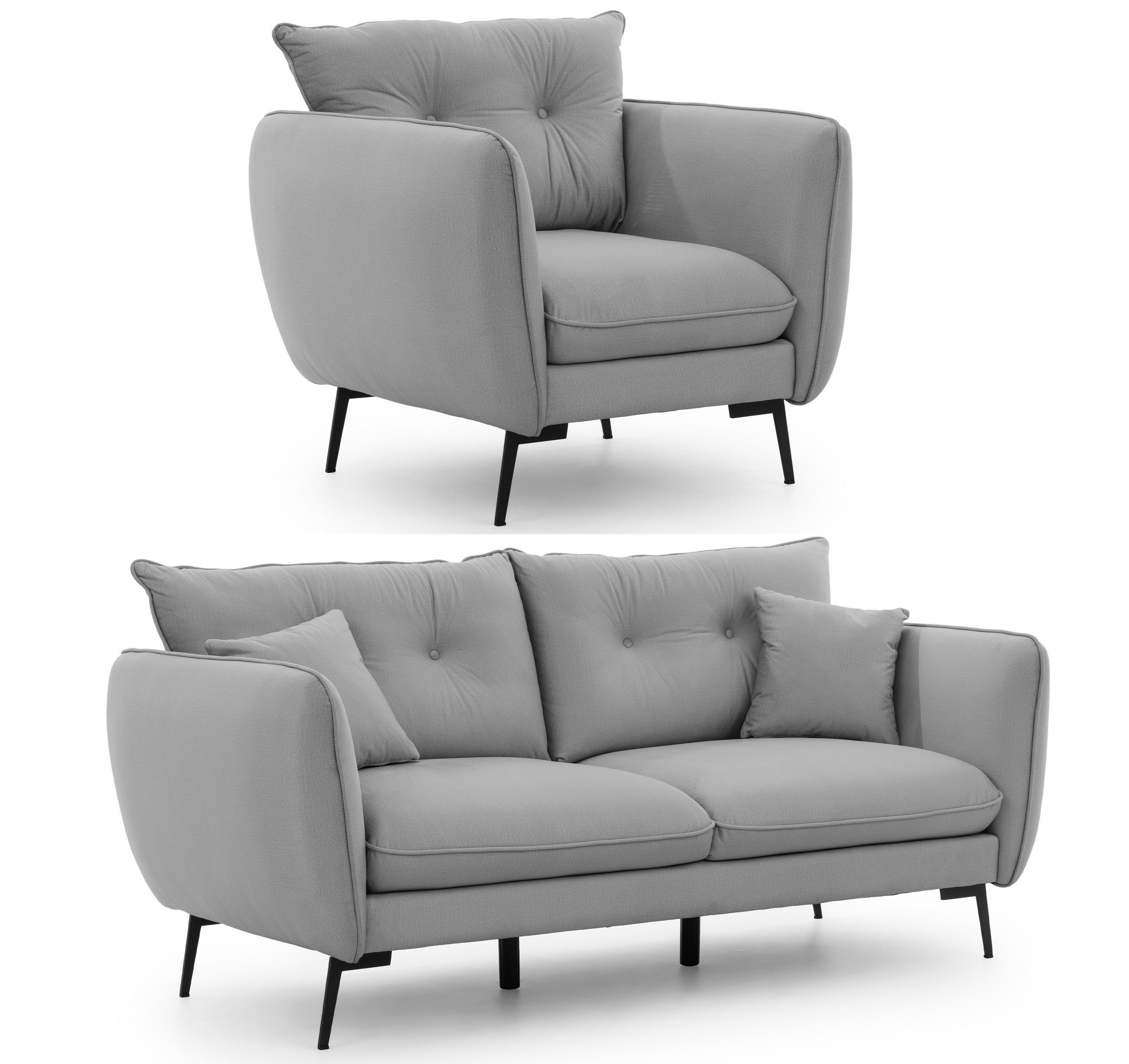 SITZGARNITUR 3+1 Nordloft Hellgrau Samt - Hellgrau/Schwarz, Holz/Textil (163/86/59cm) - S-Style Möbel