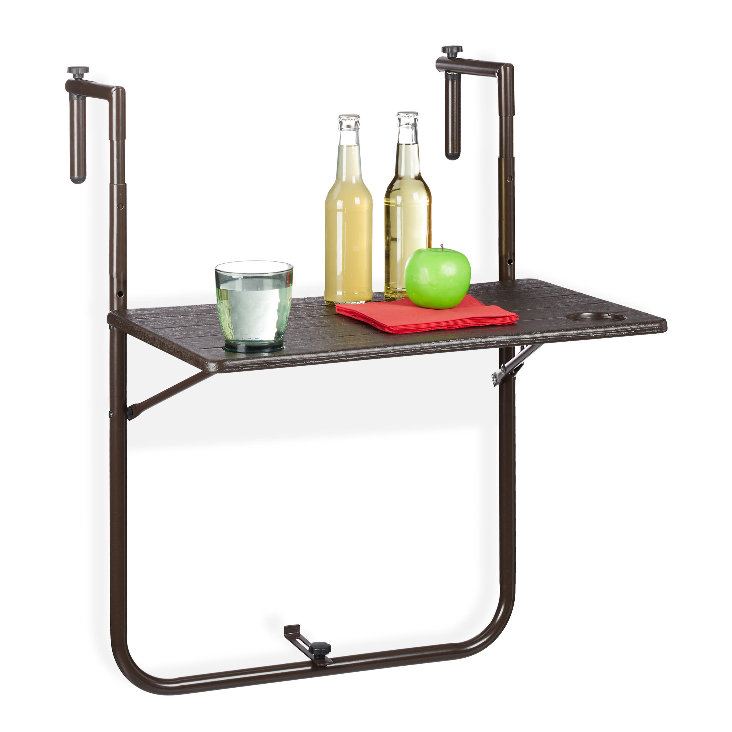 BALKONHÄNGETISCH - Dunkelbraun, Kunststoff/Metall (59/59.5/83cm) - Relaxdays