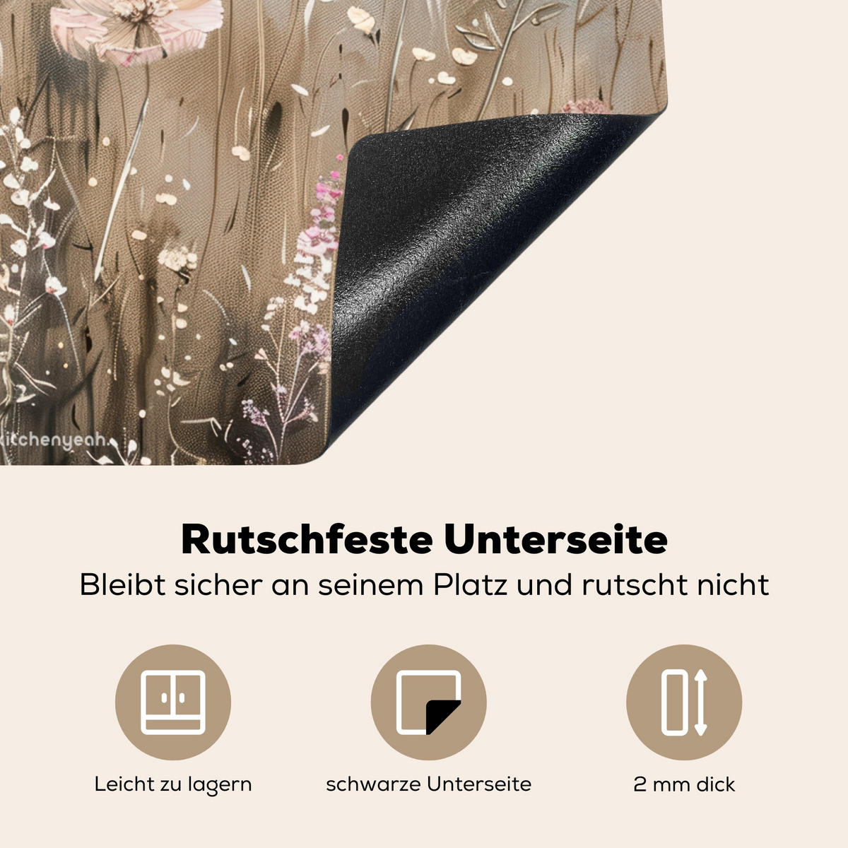 HERDABDECKPLATTE Blumen - Beige - Trockenblumen 60x52 cm - Beige, Kunststoff (60/52/0.2cm) - MuchoWow
