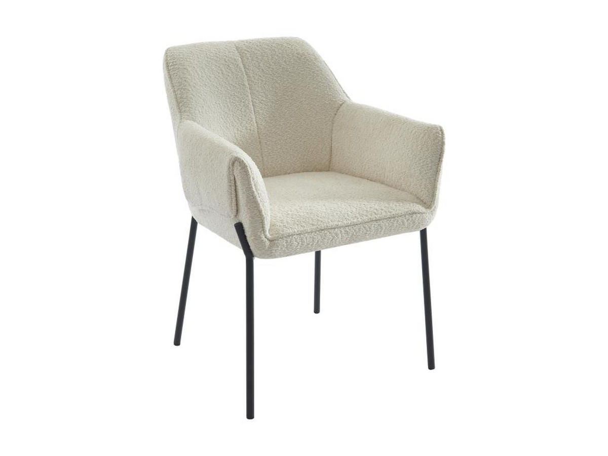 STUHL mit Armlehnen 6er-Set - Bouclé-Stoff & schwarzes Metall - Cremefarben - AKETI - Creme, Textil (65/83/62cm) - Pascal Morabito