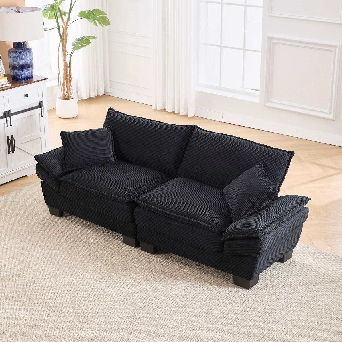 2-SITZER Sofa Samt mit ultratiefem Sitz 224/81/81 cm Schwarz - Schwarz, Textil (81/224/81cm) - Redom