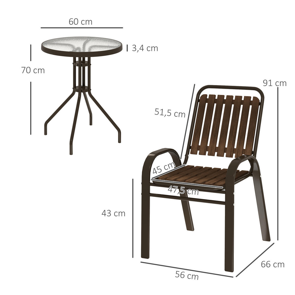 GARTEN-BEISTELLTISCHSET Dunkelbraun 3 Stück - Beige, Naturmaterialien (56/66/91cm) - GiPP