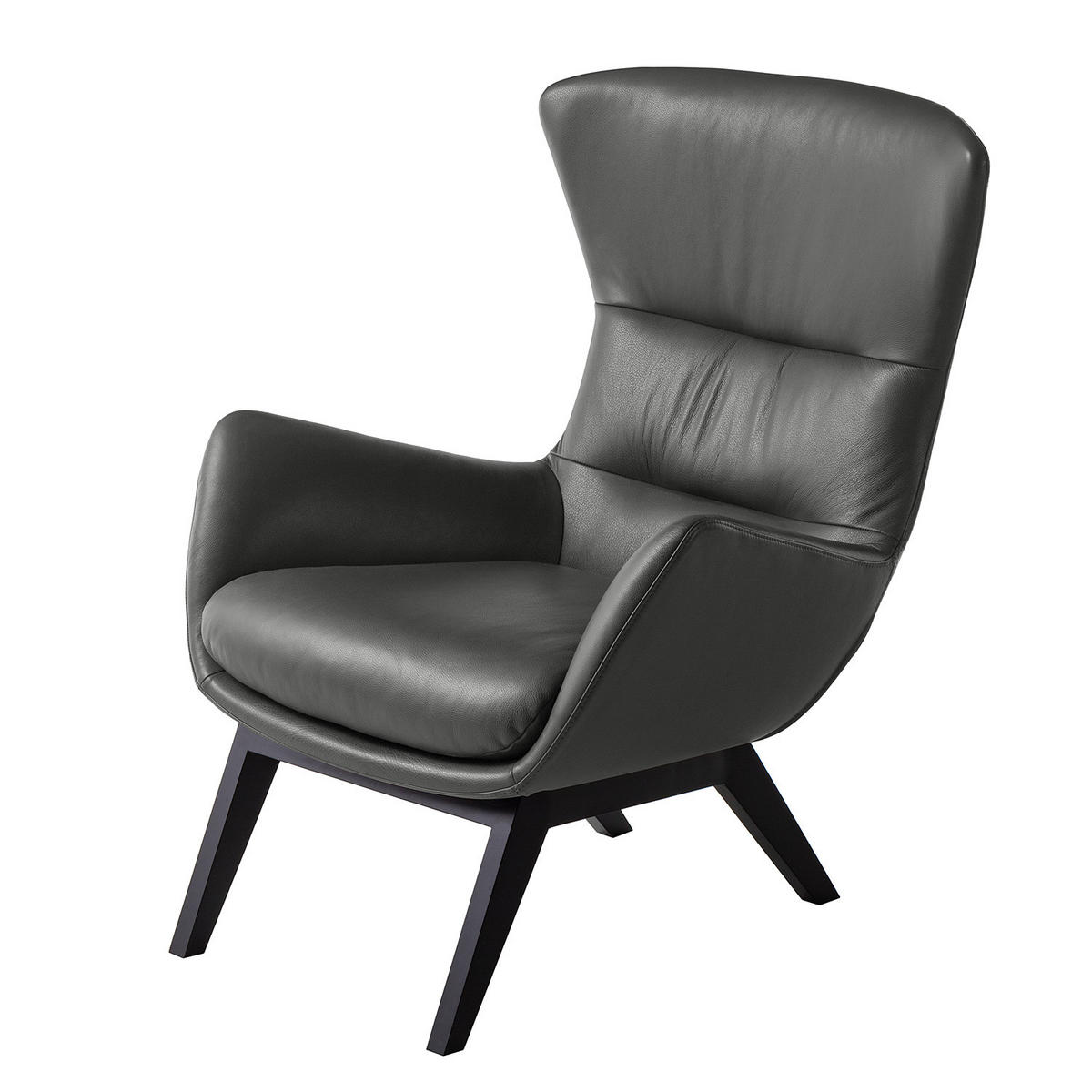 SESSEL mit Holzfüßen - Schwarz/Grau, Leder/Holz (84/99/96cm) - home24