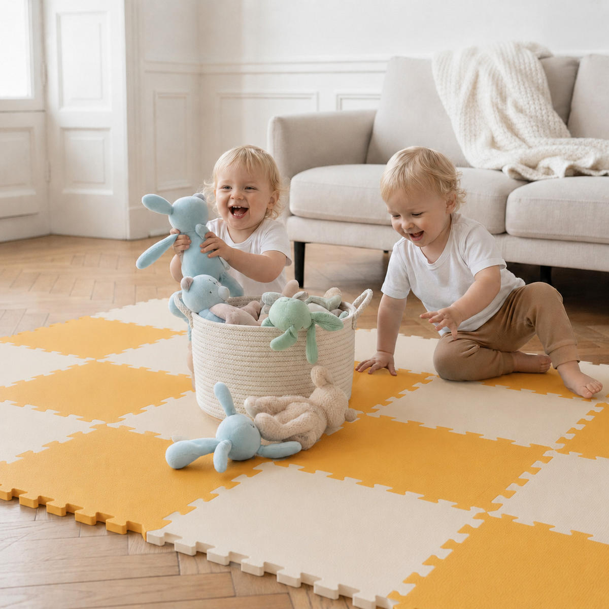 SPIELMATTE ab Null - 180/90/1 cm Puzzlematte Beige - Beige/Gelb, Kunststoff (30/30cm) - Littletom
