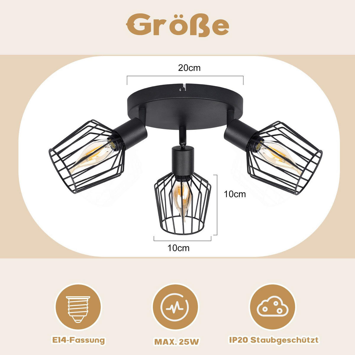 STRAHLER Stella 3-flammig 20/20/10 cm - Schwarz, Metall (20/20/10cm) - Nettlife