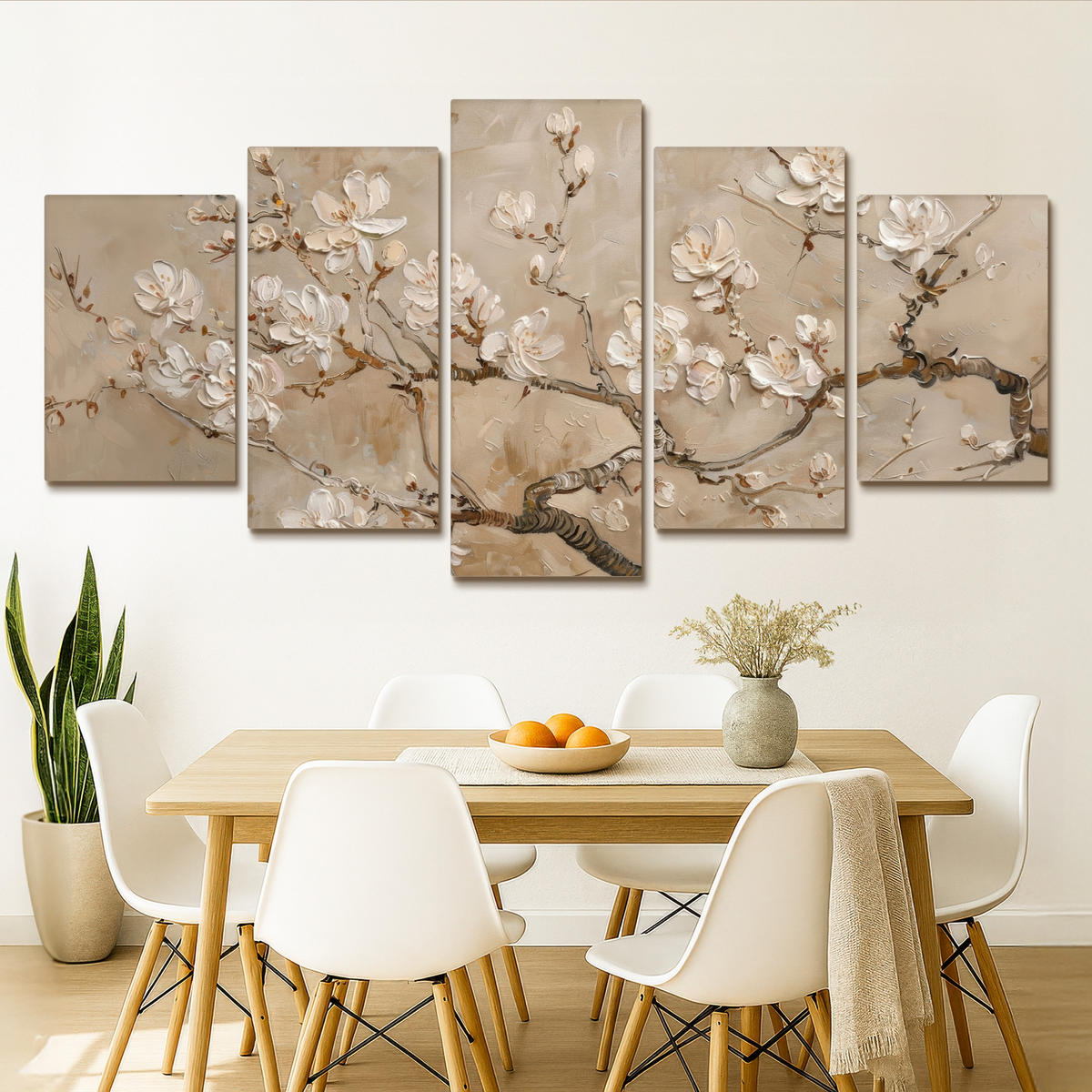 LEINWANDBILD 5er Set Beige - Blüte - Modern 200x100 cm - Greige, Textil (200/100cm) - MuchoWow
