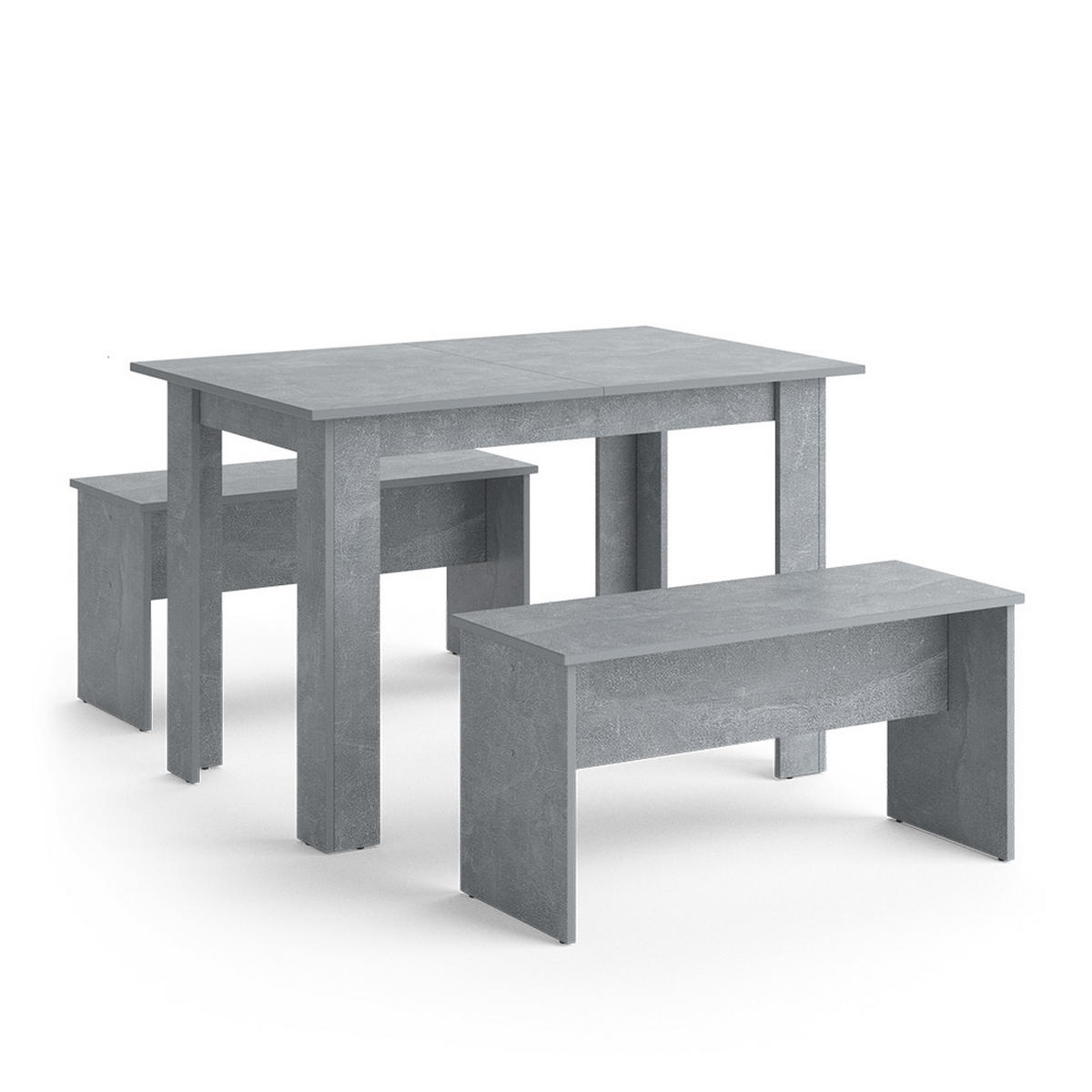 ESSTISCH SET Sentio Beton 110 x 70 cm mit 2 Bänken - Grau, Holzwerkstoff (110/73/70cm) - Vicco
