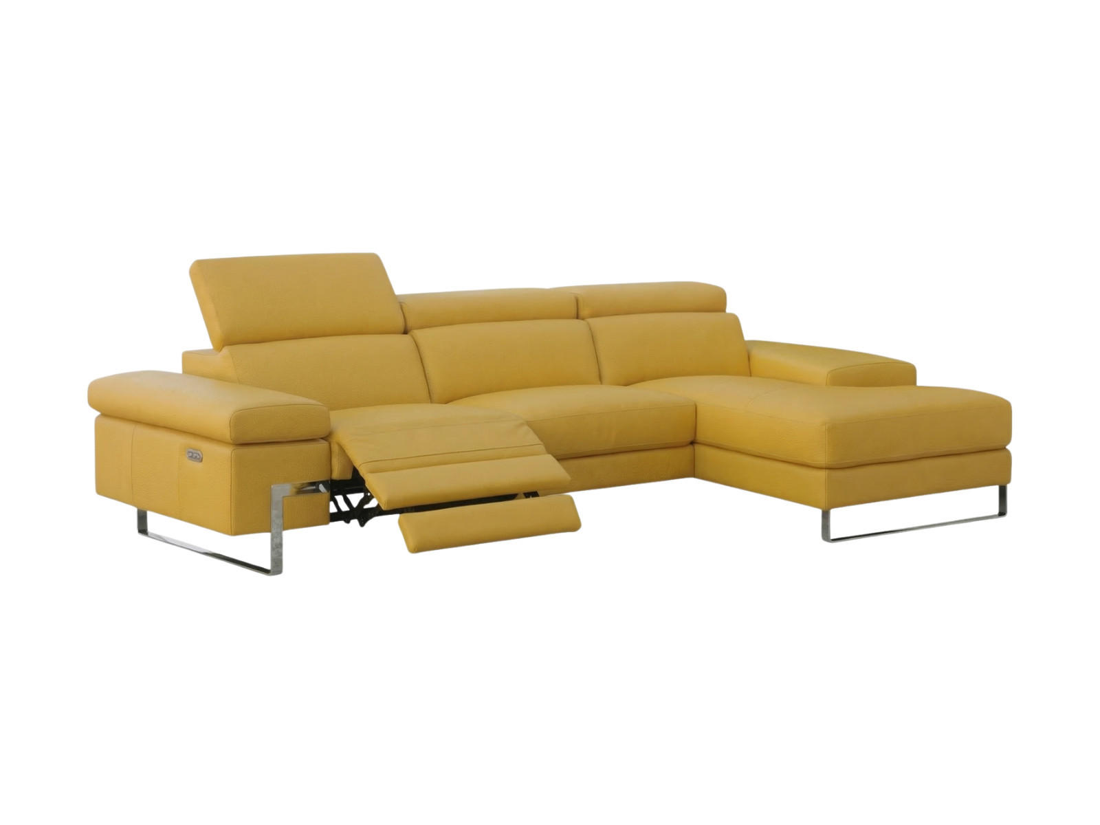 ECKSOFA Lete Echtleder mit 1 x Relaxfunktion Senfgelb - Gelb, Leder/Metall (160/232cm)