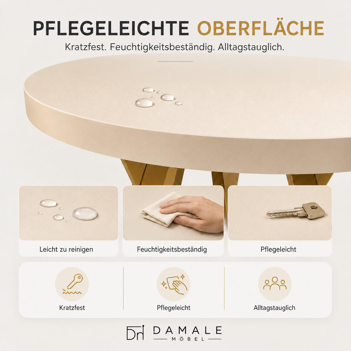 ESSTISCH rund ausziehbar 100-200/76 cm, Kaschmir, 54 cm Tischplatte + X Metallbeine Gold - Kaschmir/Goldfarben, Holzwerkstoff/Metall (100/200/76cm) - Damale Möbel