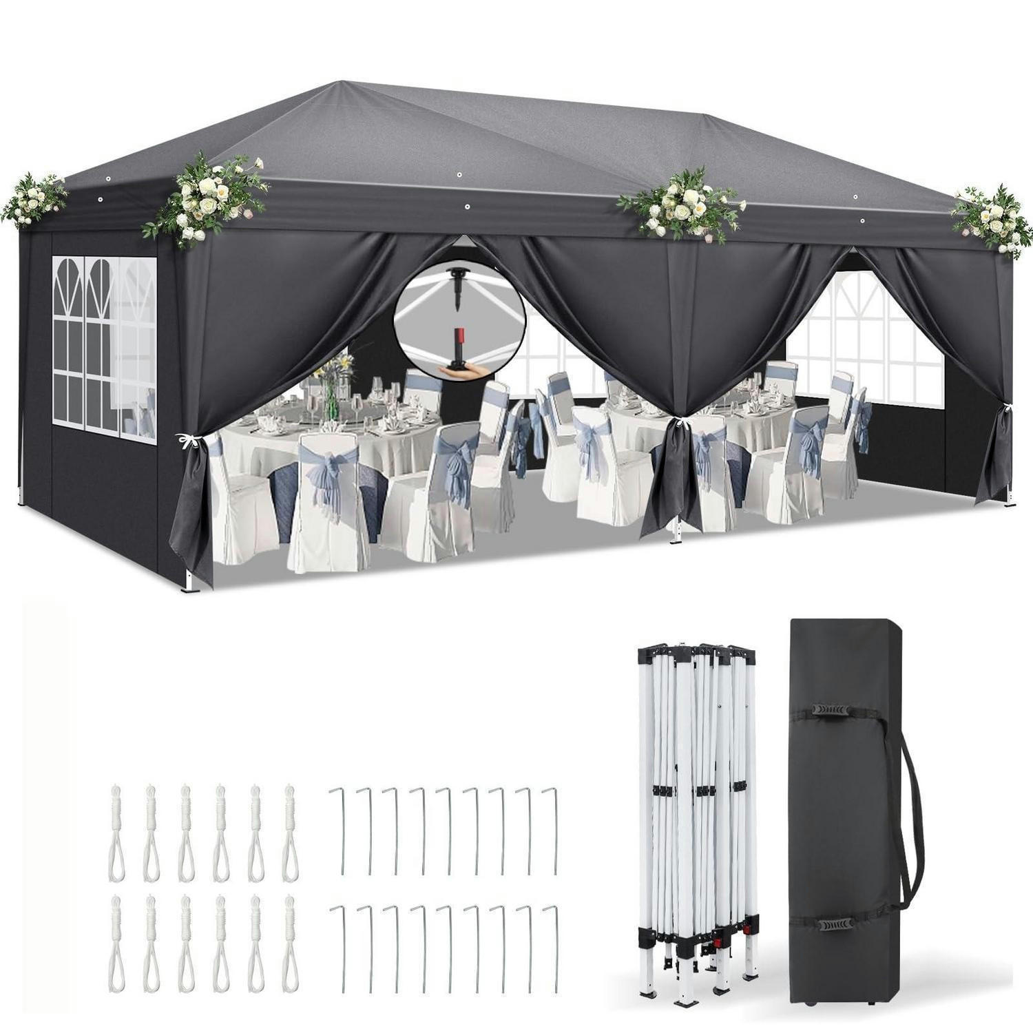 FALTPAVILLON 3 x 6 m Dunkelgrau mit 6 Seitenteilen - Anthrazit, Textil (300/268/600cm)