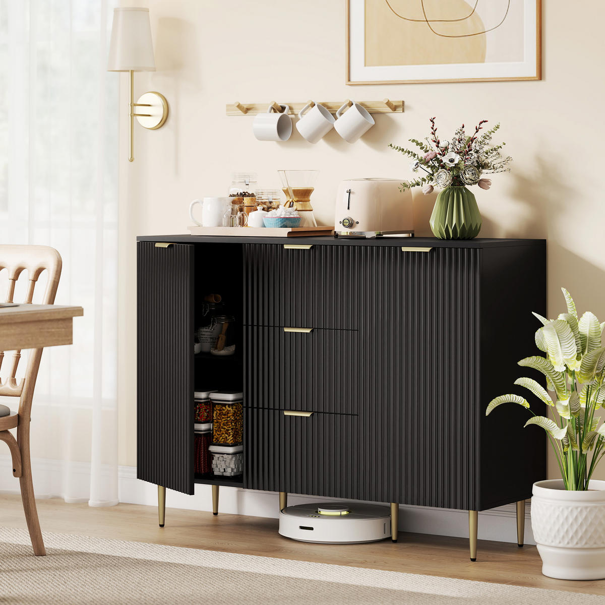 SIDEBOARD DE-11216 3 Schubladen Schwarz - Schwarz, Holzwerkstoff (120/89.5/40cm) - ComfortXL