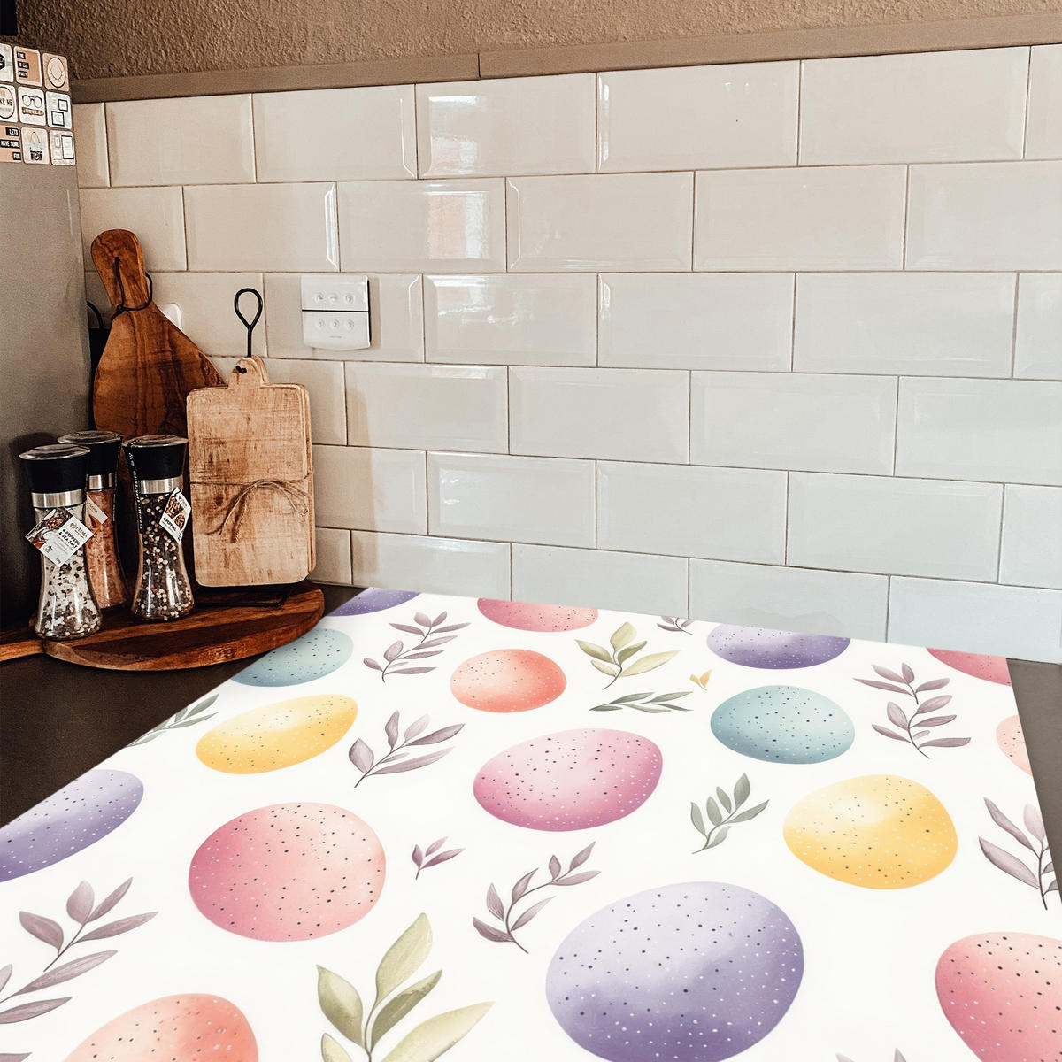 HERDABDECKPLATTE Eier - Bunt - Muster Induktionsmatte 78x78 cm - Weiß, Kunststoff (78/78/0.2cm) - MuchoWow