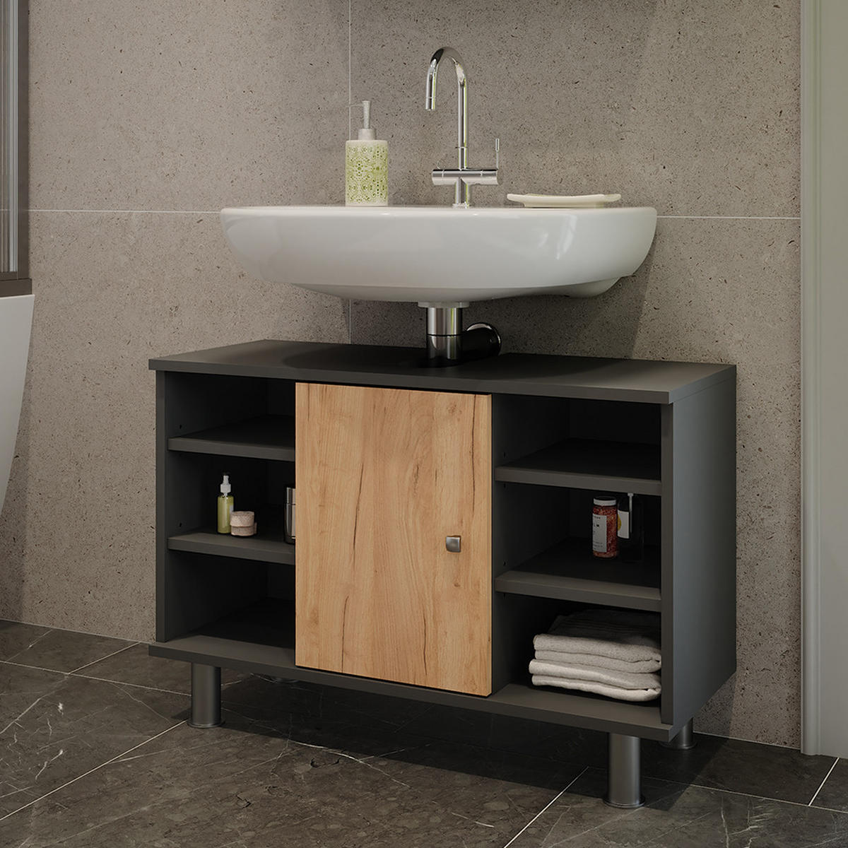 WASCHBECKENUNTERSCHRANK Fynn Anthrazit/Goldkraft Eiche 80 x 54 cm - Honigeiche/Anthrazit, Holzwerkstoff (80/54/32cm) - Vicco