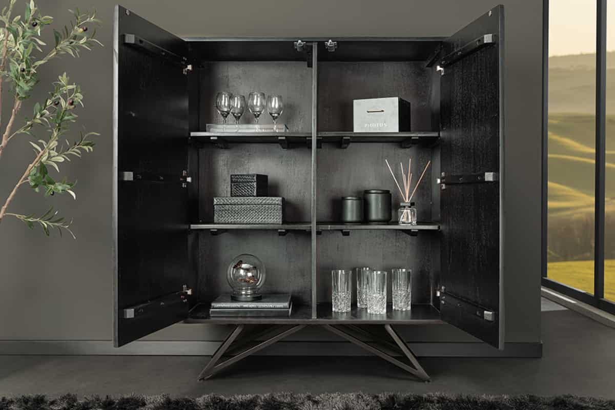 HIGHBOARD MOUNTAIN SOUL Akazie Grau|Grün 120cm - Schwarz/Grau, Holz/Stein (100/120/38cm) - riess-ambiente