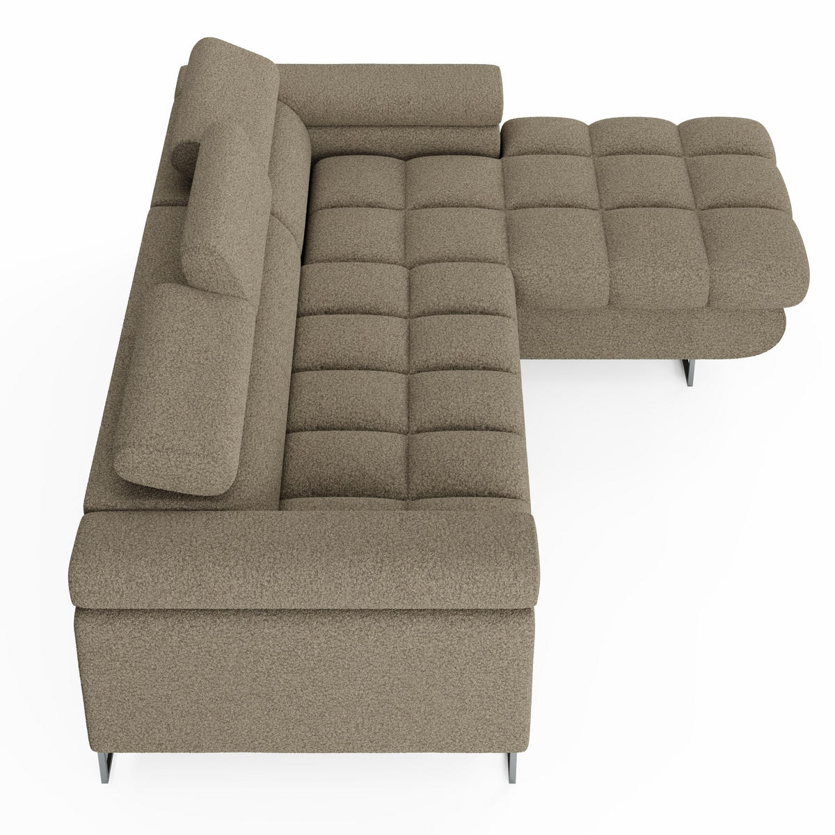 ECKSOFA CLOUD Rechts Dunkelbraun L-Form Bouclé-Stoff mit Schlaffunktion und Bettkasten - Chromfarben/Dunkelbraun, Holz/Metall (175/235cm) - Barchello