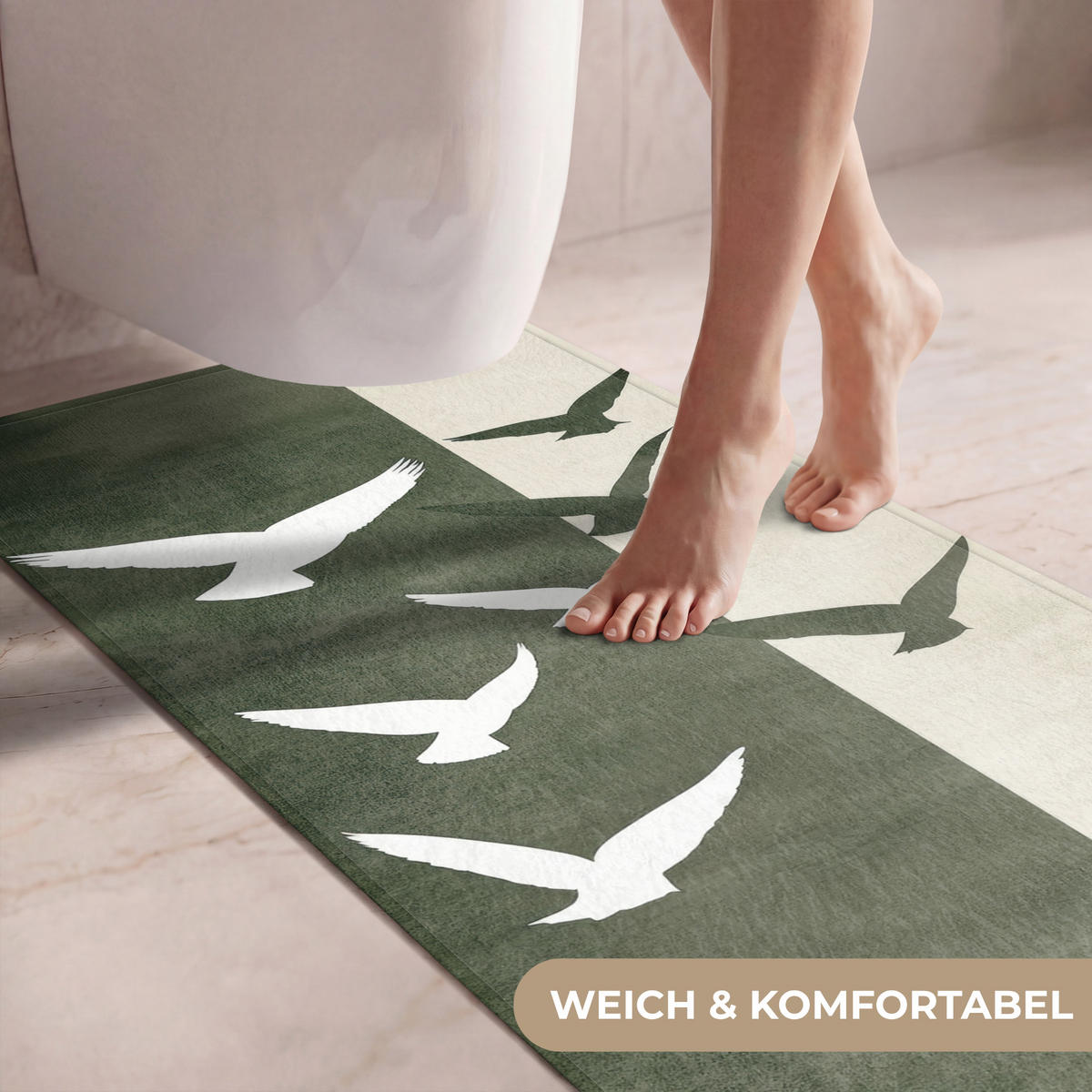 WC PŘEDLOŽKA Japandi - Pták - Zelený 60x120 cm - olivově zelená, textil/plast (60/1cm) - OnlyWow