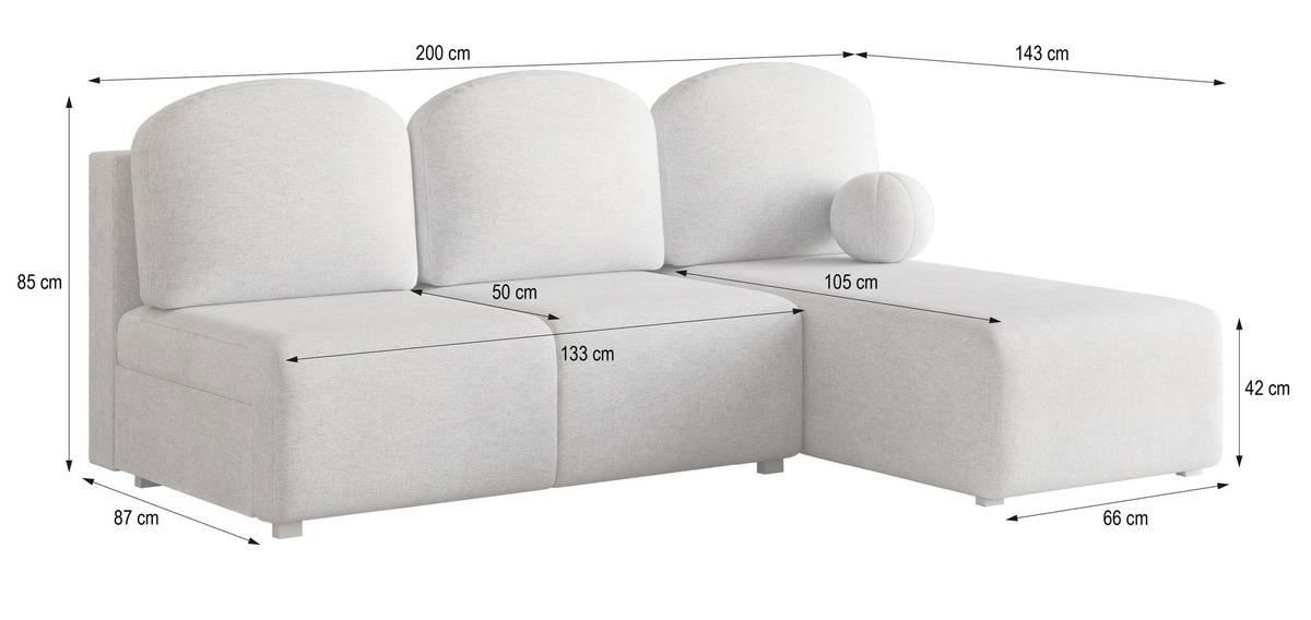 ECKSOFA TRAMA Blau Geflochtener Stoff mit Schlaffunktion - Blau, Holz (200/143cm) - MASSENO