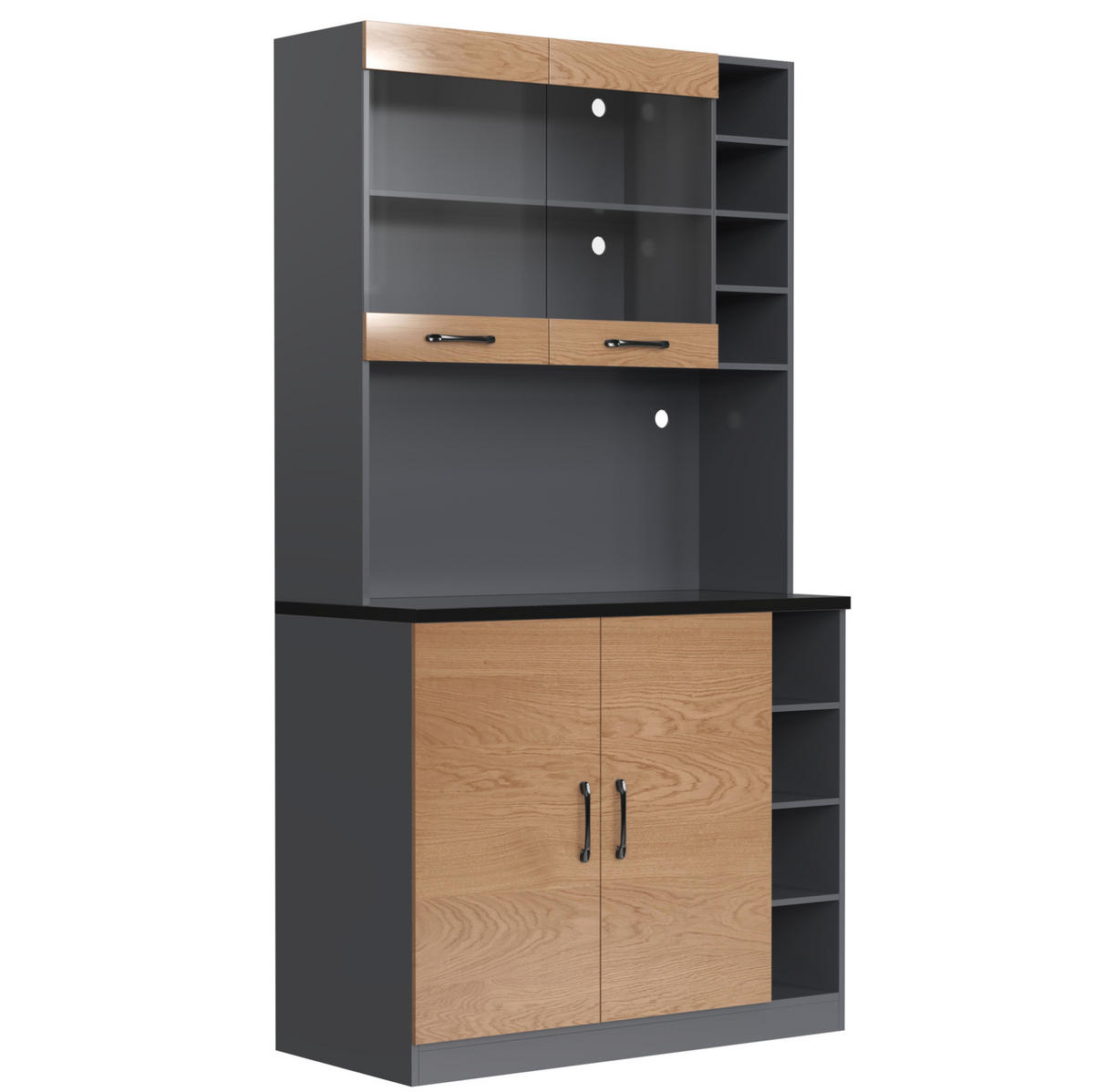 BUFFET 100/47/187 cm aus MDF mit LED-Beleuchtung und Mikrowellenfach Grau/Natur - Naturfarben, Holzwerkstoff (100/187/47cm) - Modenvie
