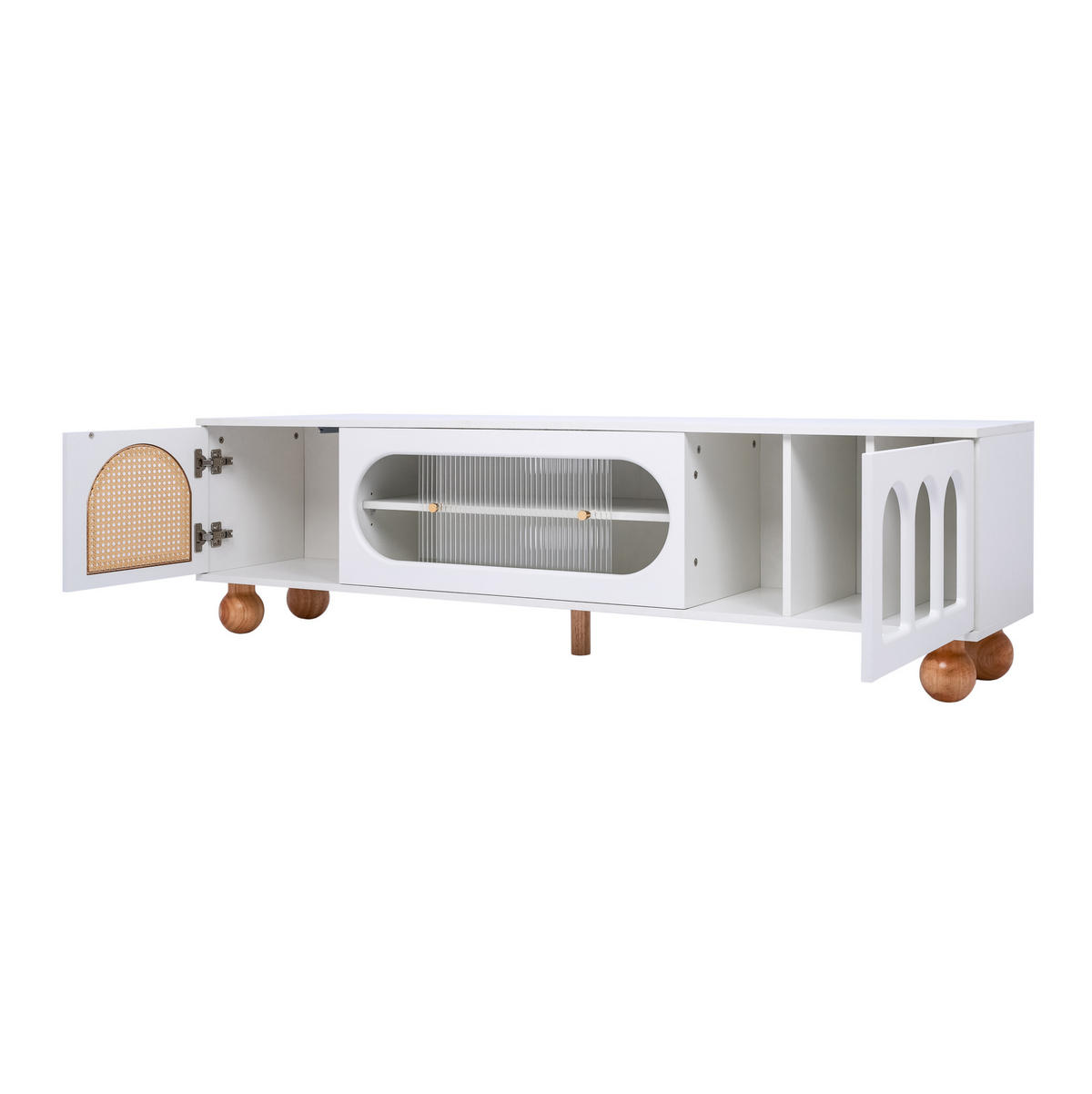 TV-LOWBOARD aus Holzwerkstoff 170x47x37 cm Weiß/Holzfarben mit Glastür und Stauraum - Weiß, Holzwerkstoff (170/37/47cm) - IVMEU