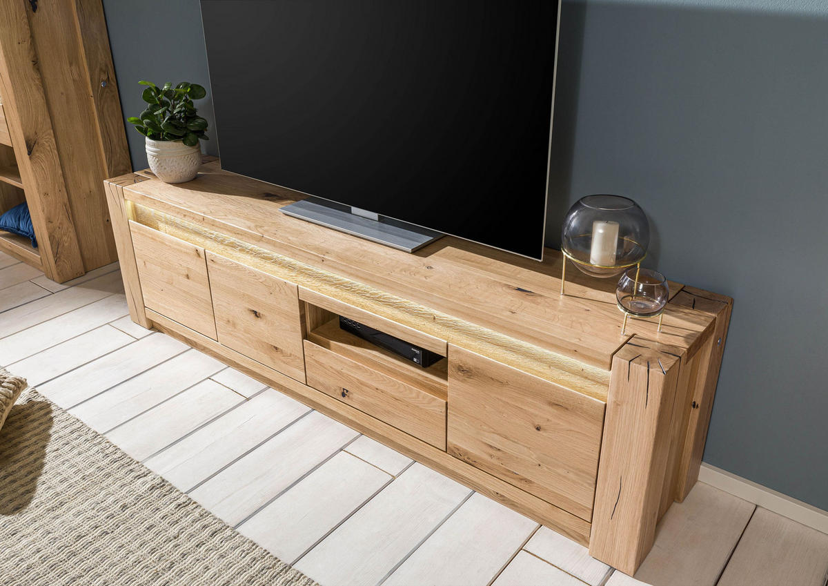 TV-BOARD Wildeiche 193x40x53 beige geölt KENT #233 - Beige, Holz (40/53/193cm) - Massivmoebel24