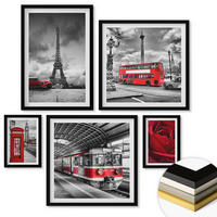WANDBILDER 5er-Set - 50x50 cm & 20x30 cm & 40x60 cm Schwarzer Rahmen - Ikonische Städte London Paris Eisenbahn - Schwarz, Kunststoff (40/60cm) - ArtPrintCave