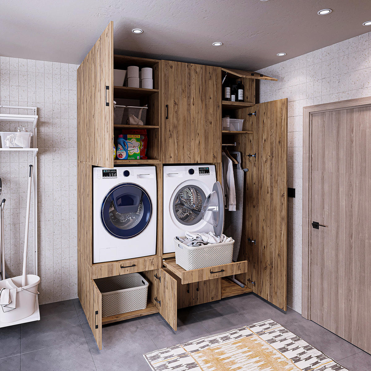 WASCHMASCHINENSCHRANK Serie 3 179cm Breit, 240cm Hoch - Eichefarben, Holzwerkstoff (179/240/67cm)