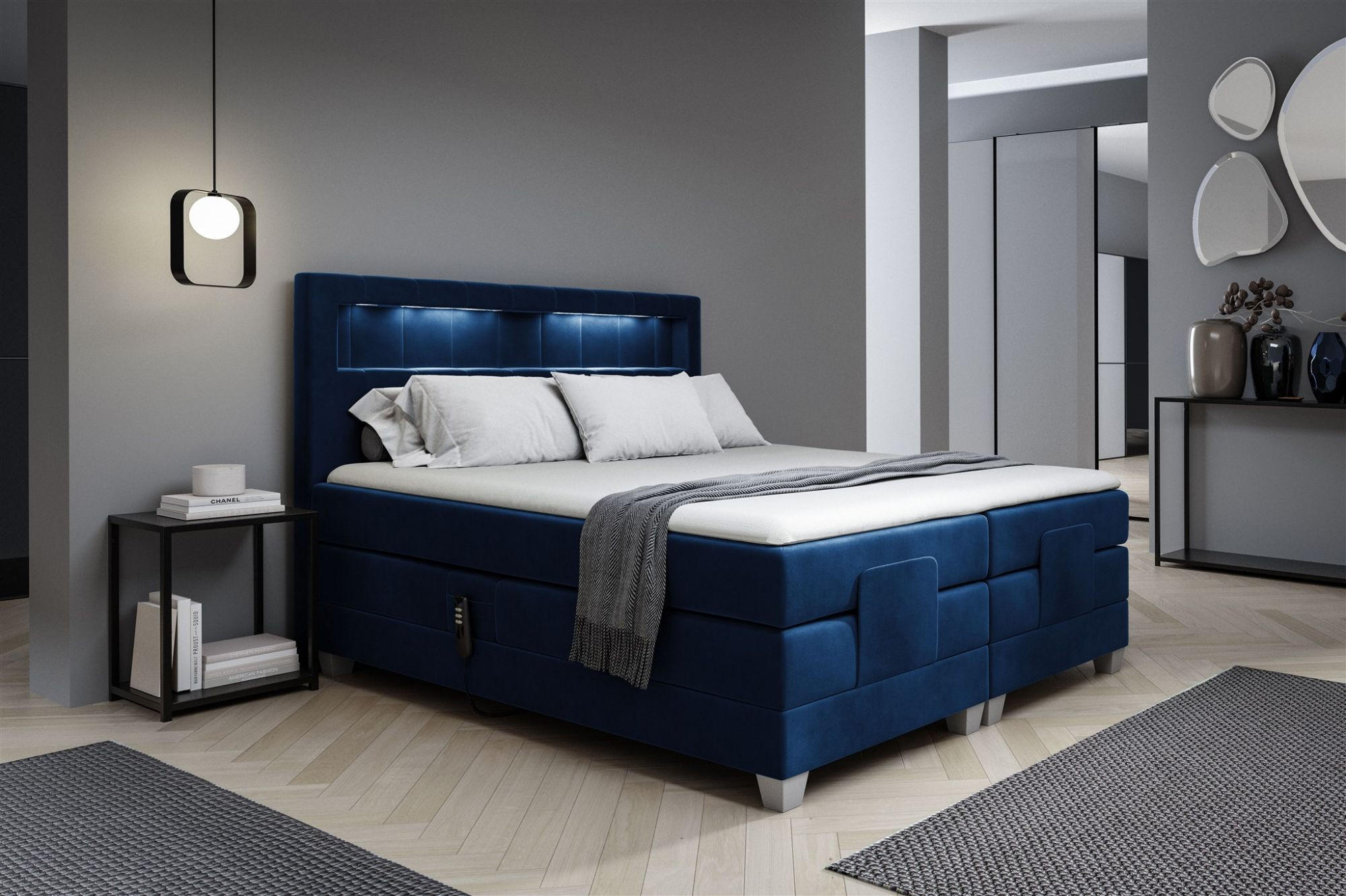 BOXSPRINGBETT Elektrisch Davide - Dunkelblau, Holzwerkstoff/Textil (140/200cm) - Fun Möbel