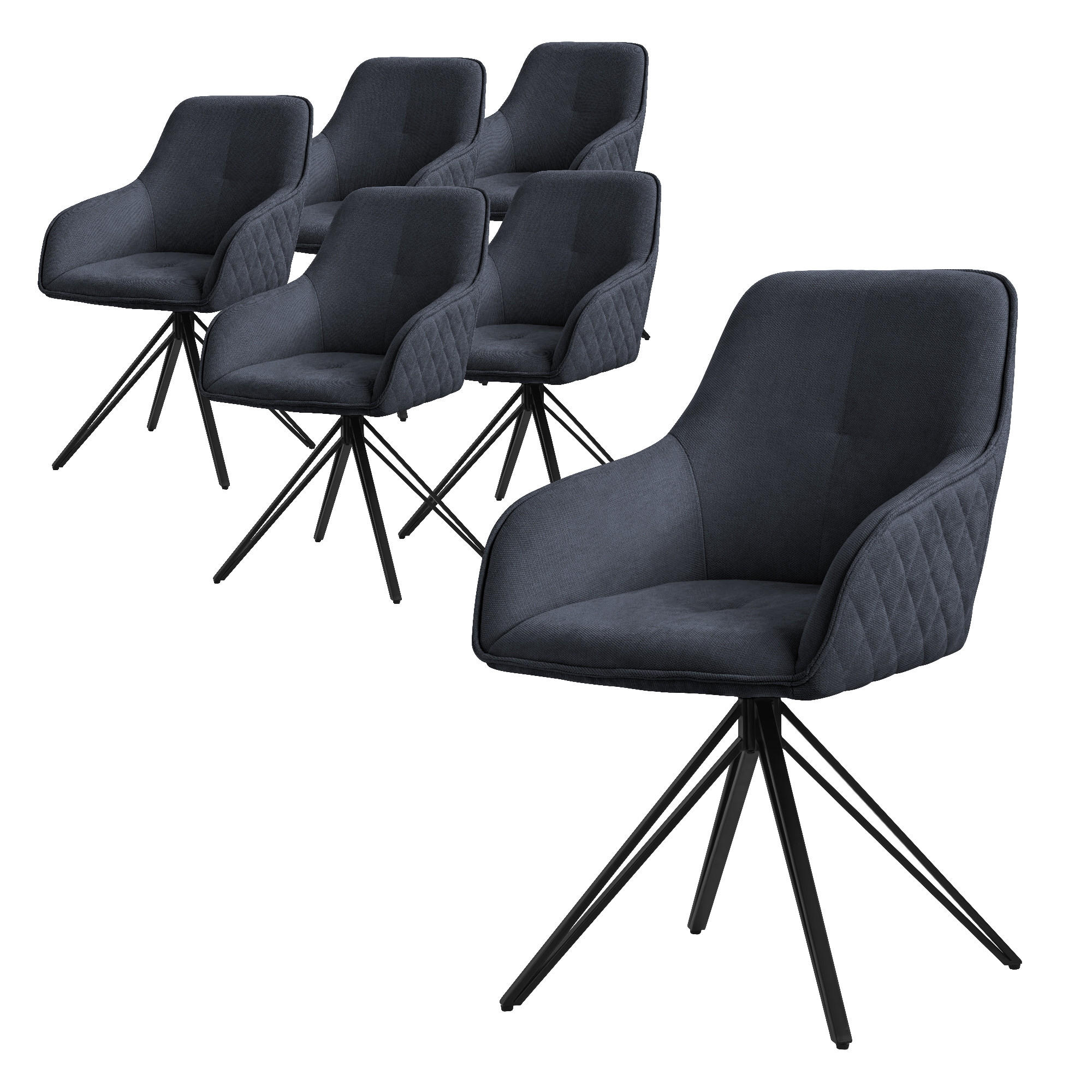 ML-DESIGN JÍDELNÍ ŽIDLE, sada 6 ks, otočná, antracitová tkanina