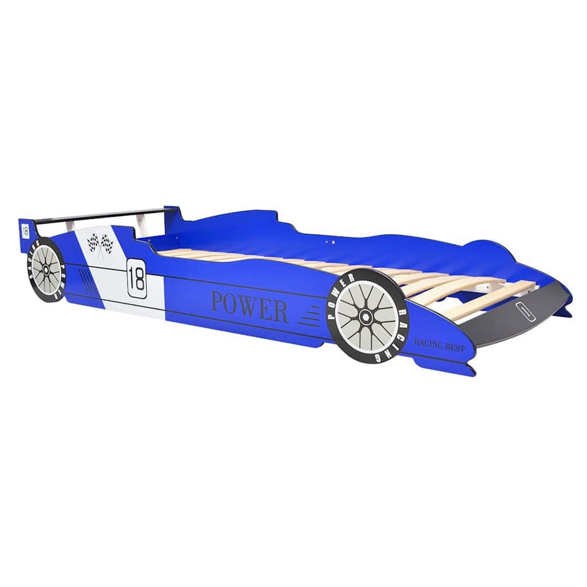 KINDERBETT MIT LED IM RENNWAGEN-DESIGN 90 X 200 CM BLAU - Blau, Holzwerkstoff (94/38/225cm) - vidaXL