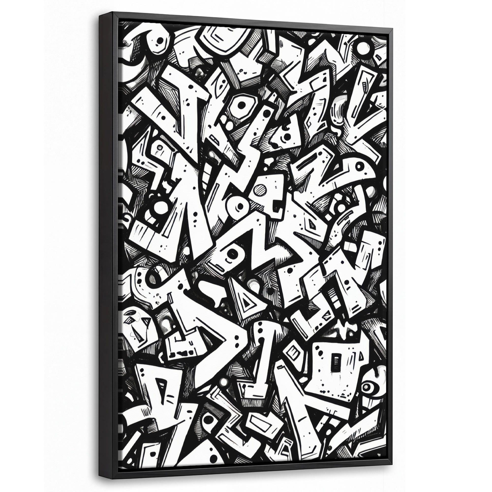 LEINWAND Bilder mit Rahmen - Formen - Buchstaben - Graffiti - Schwarz - 20x30 - Schwarz, Textil (20/30cm) - MuchoWow