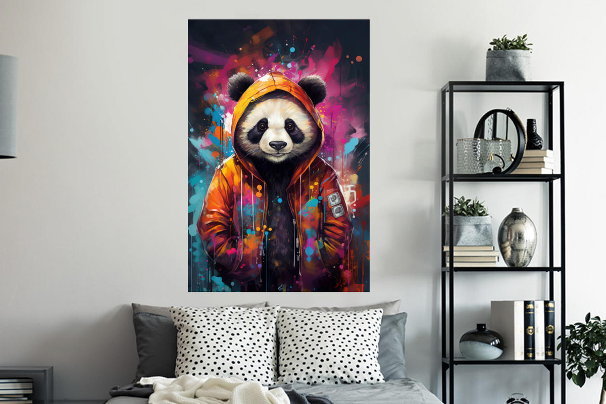 WANDTATTOO Panda - Jacke - Graffiti - Orange 80x120 cm - Orange, Kunststoff (80/120/0.1cm) - MuchoWow