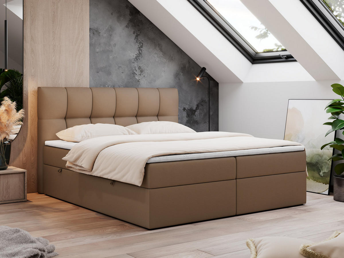 BOXBETT RICO 200/200 Braun Kunstleder - H4 - Braun, Holz/Textil (200/200cm) - MKS