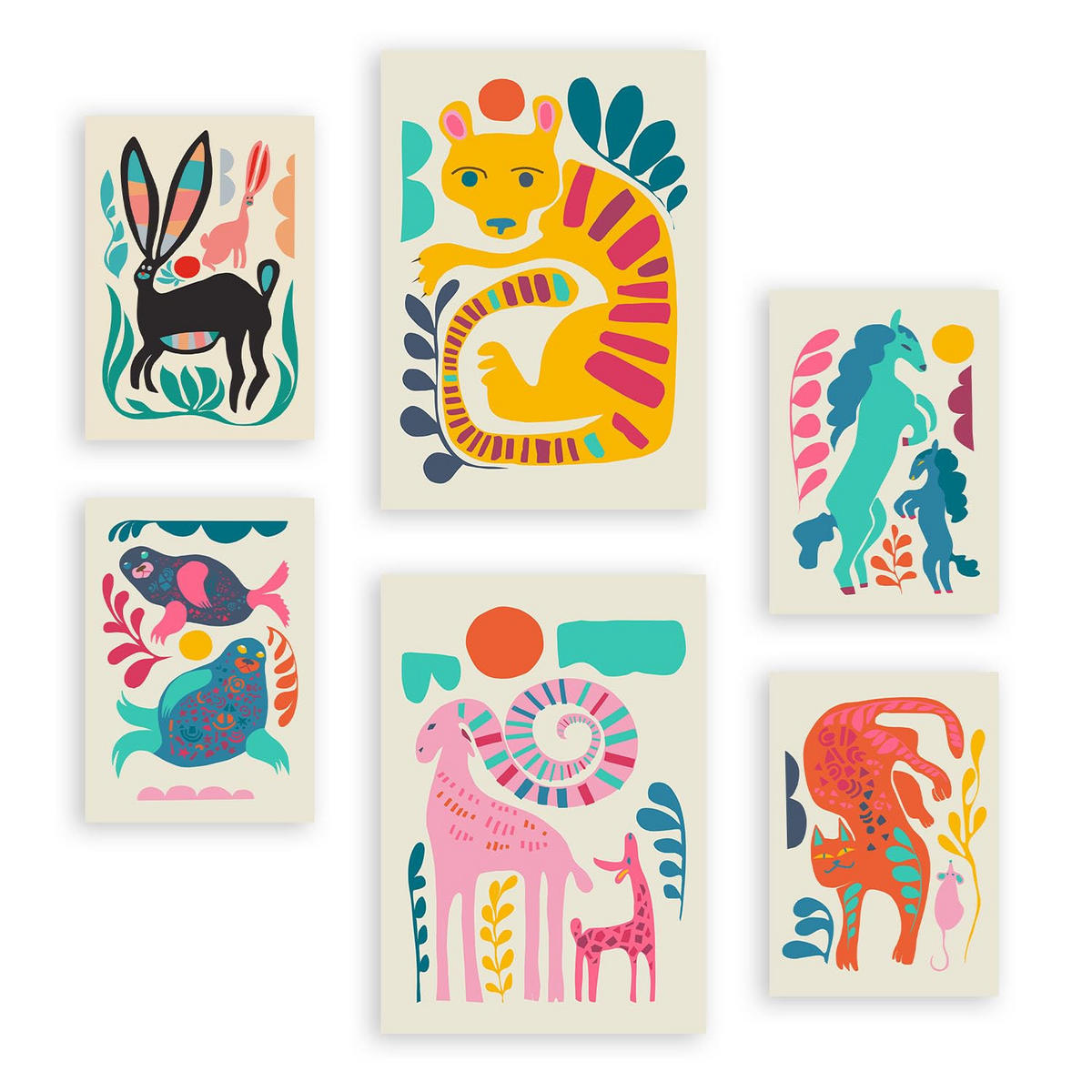 POSTER Set Mit 6 Linienrasse 2 In Tiere Zusammenfassungen A3 & A4 Rahmenlos - Klar, Papier (29/3cm) - Nacnic