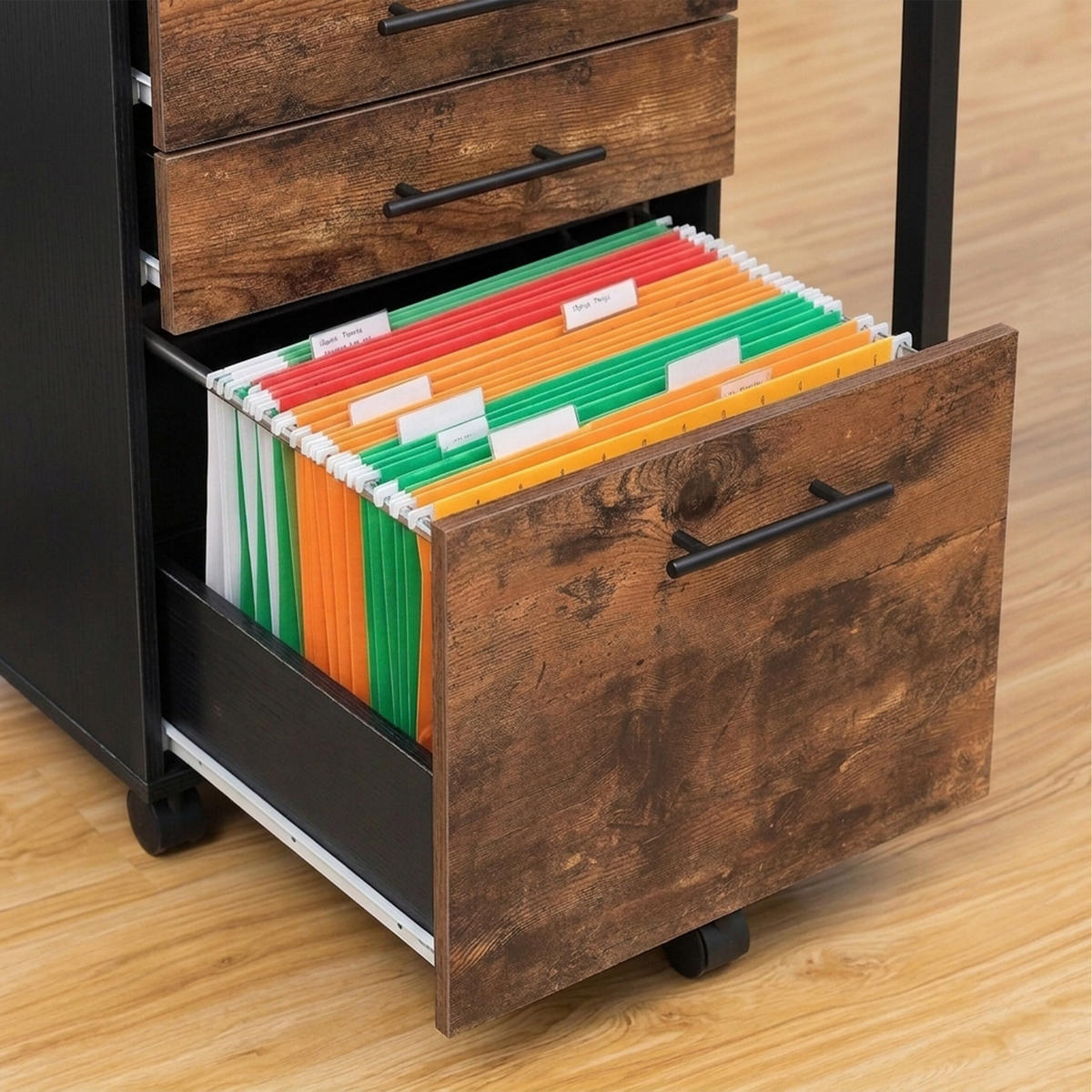 ROLLCONTAINER Vintagebraun 3 Schubladen auf Rollen - Braun, Holzwerkstoff/Kunststoff (40/57.5/40cm) - Relaxdays