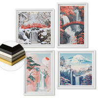 WANDBILDER 4er-Set - 50x50 cm & 40x60 cm Weißer Rahmen - Wasserfälle, Brücken, Bäume, Jahreszeiten - Weiß, Kunststoff (50/50cm) - ArtPrintCave